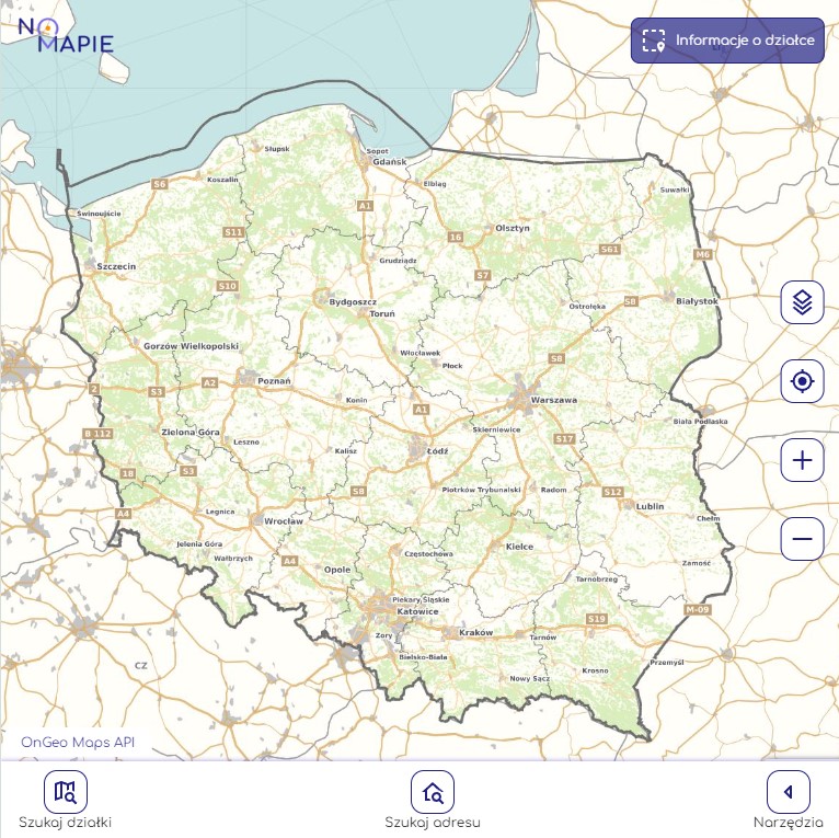 Geoportal Krajowy Na Mapie - mapa bazowa wraz z narzędziami