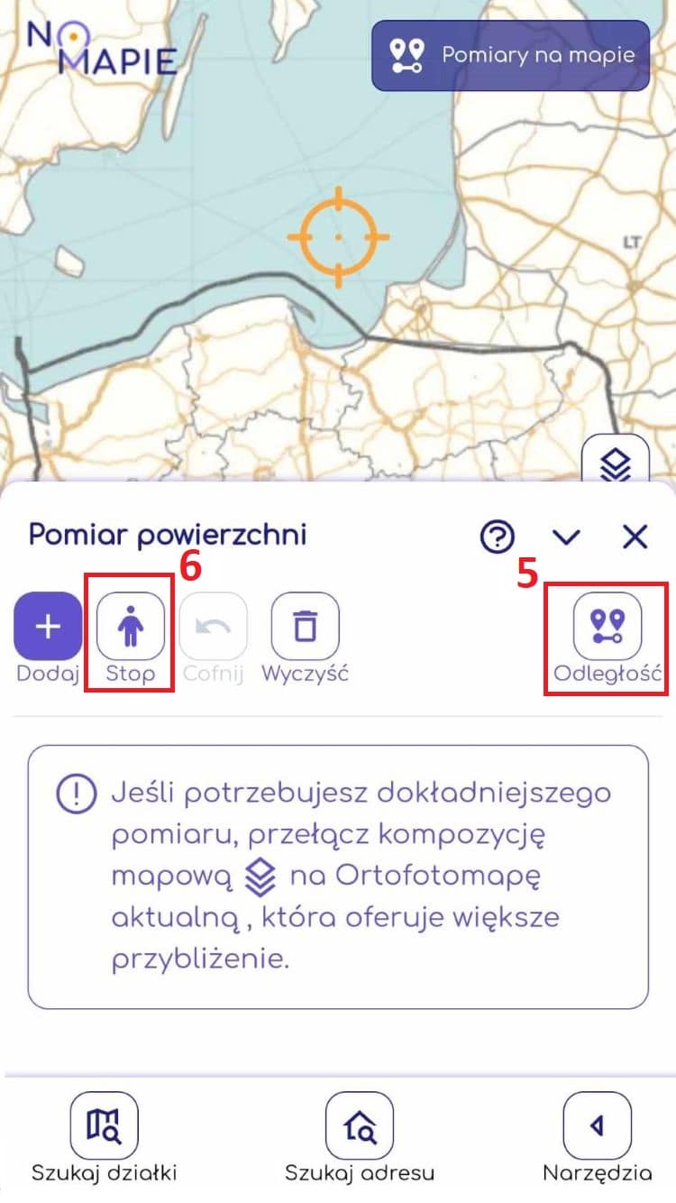 Wybierz pomiar działki telefonem, Geoportal Na Mapie mobile