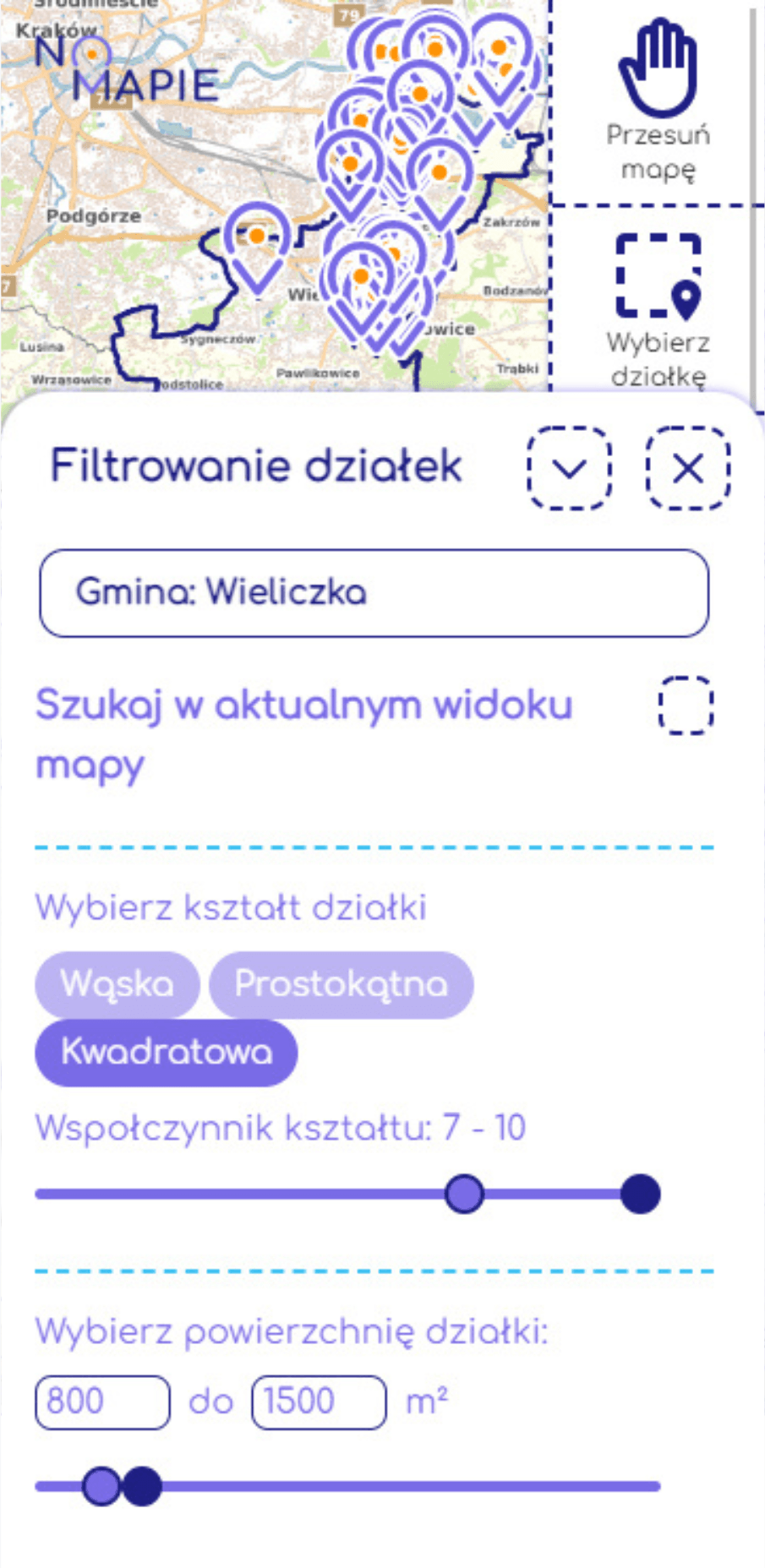 Filtrowanie działek Geoportal Na Mapie