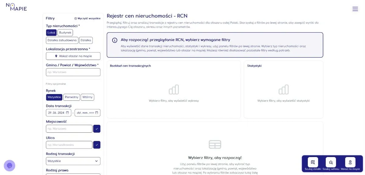 Analiza RCN w Geoportalu Krajowym na Mapie widok startowy