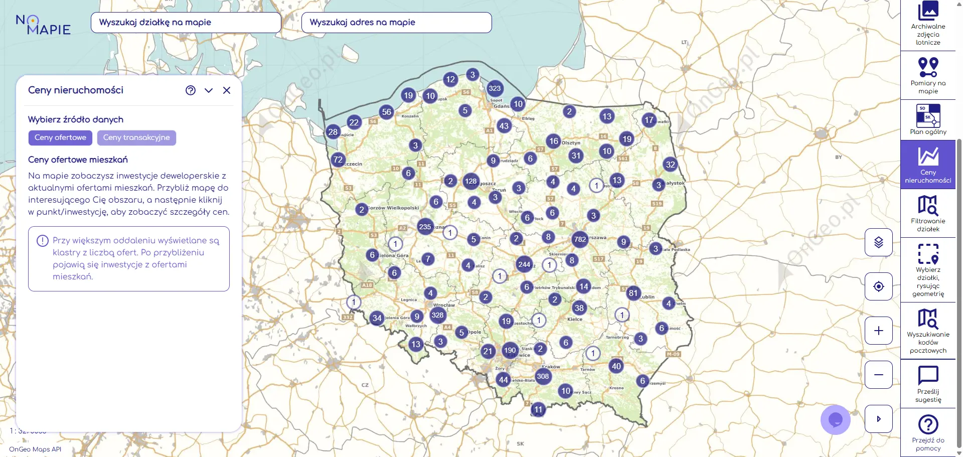 Ceny nieruchomości w Geoportalu Na Mapie