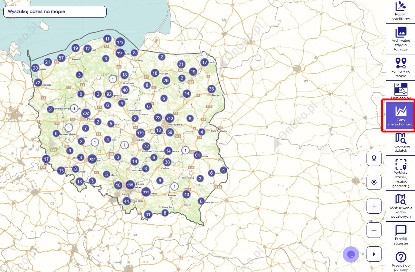 Narzędzie ceny nieruchomości w Geoportalu Na Mapie