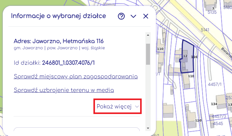 Wyświetl informacje o wybranej działce