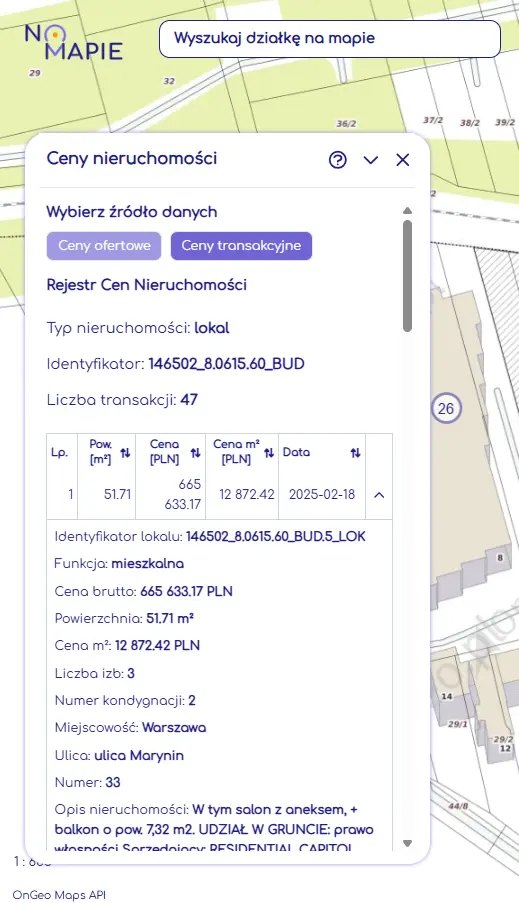 Rejestr cen nieruchomości w Geoportalu Na Mapie