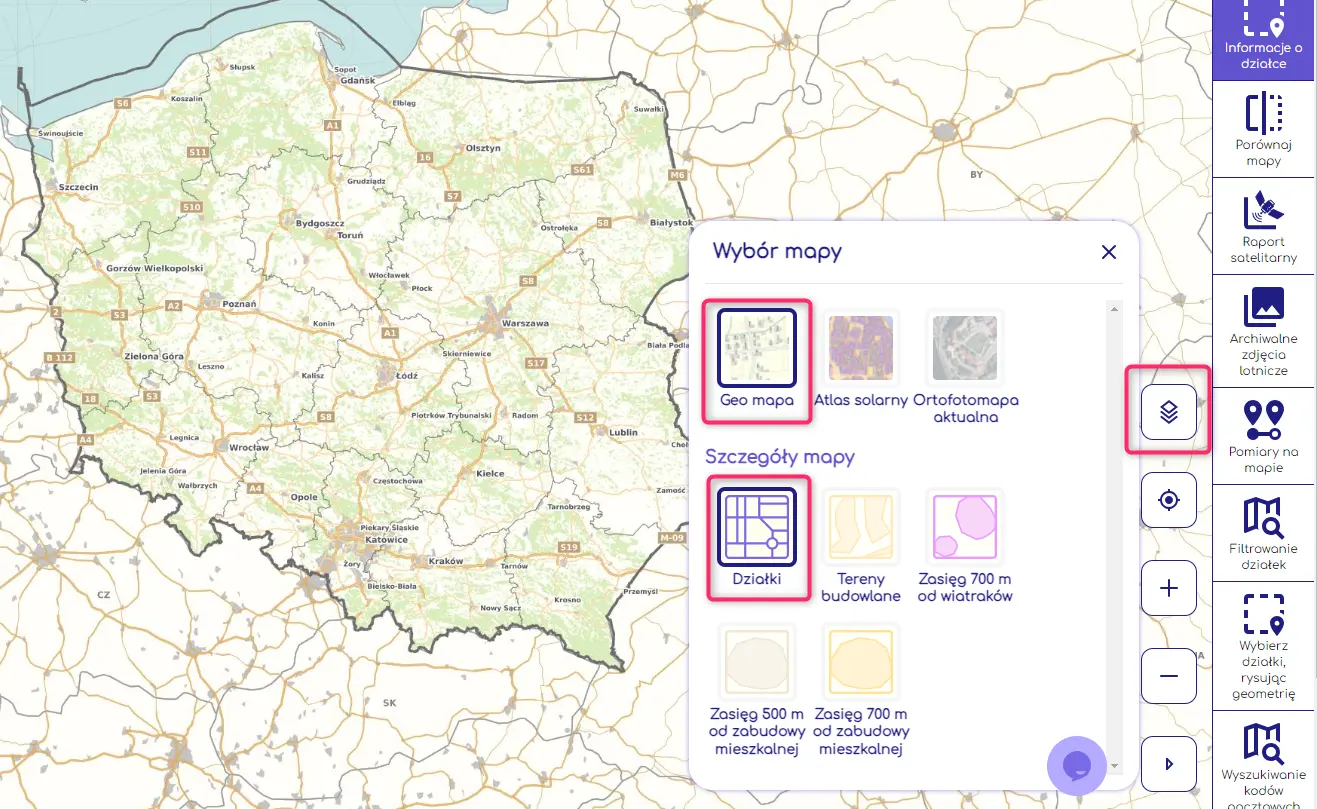 Proces włączenia mapy topograficznej Polski w Geoportalu Na Mapie