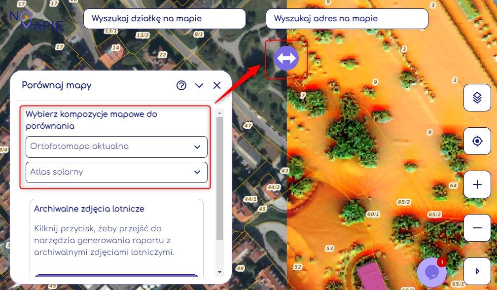 Porównywarka map - ortofotomapa i atlas solarny