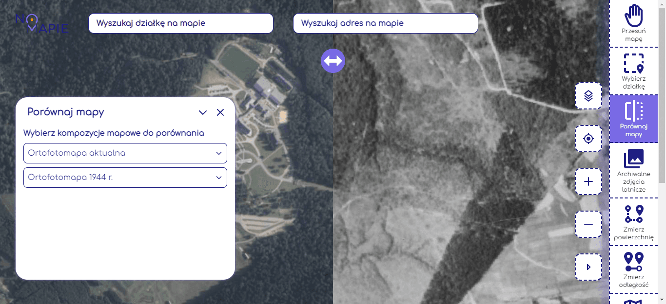 Porównanie map - suwak do przeciągania widoku jednej z wybranych kompozycji map