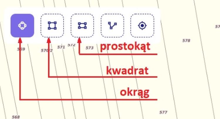 Wybierz działki rysując geometrię - okrąg, kwadrat, prostokąt